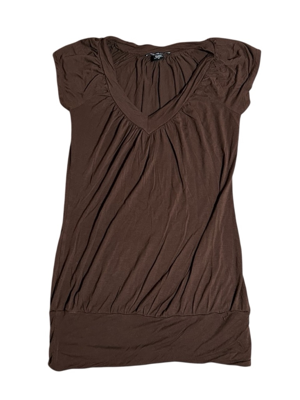 American Dream Brown V-Neck Short Sleeve Tunic